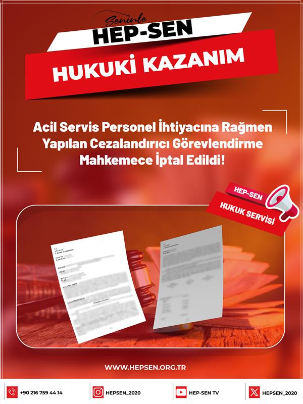 Acil Servis Personel İhtiyacına Rağmen Yapılan Cezalandırıcı Görevlendirme Mahkemece İptal Edildi